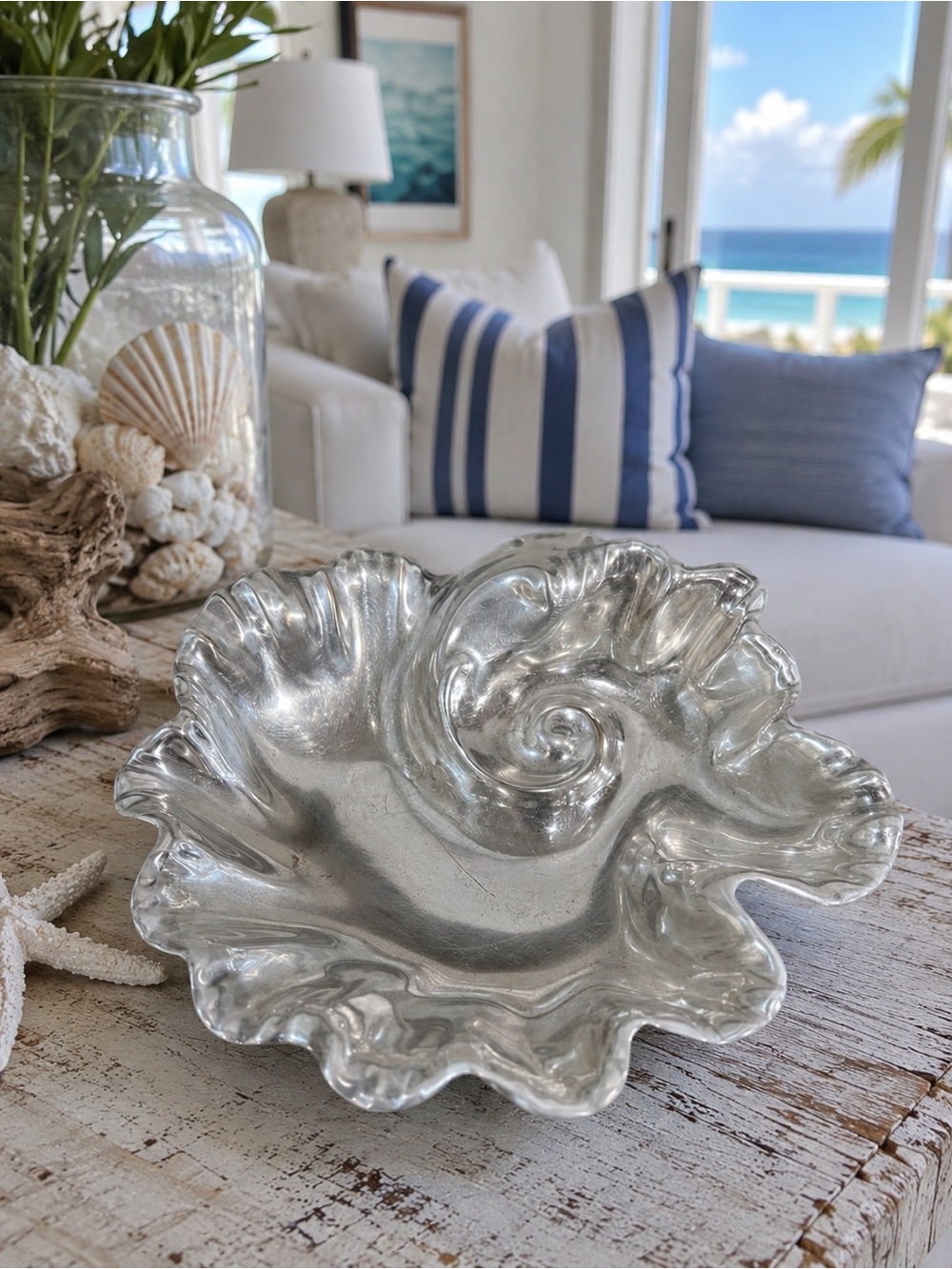 Vintage Silverplate Shell Centerpiece Bowl 10" Footed Coastal Nautical Decor